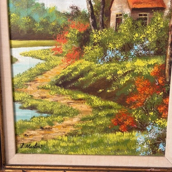 Vintage nature original painting in wooden frame home decor wall hanging art - Picture 3 of 4